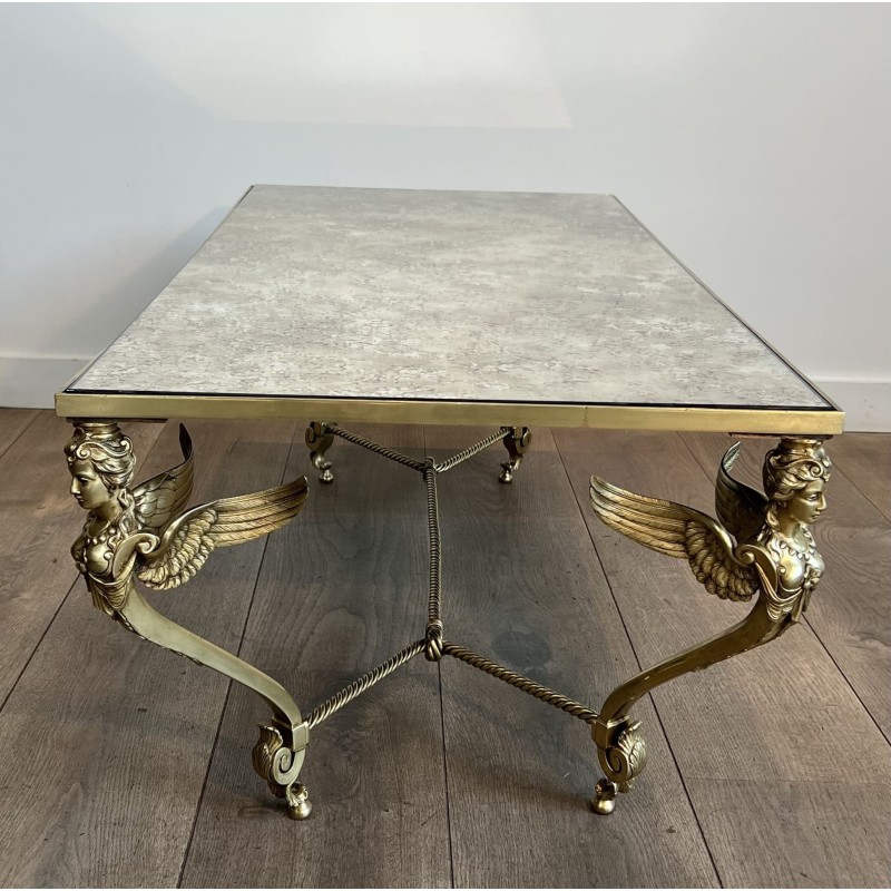 Table Basse Sphynges Bronze Miroir Venere 1970 - Maison Barrois