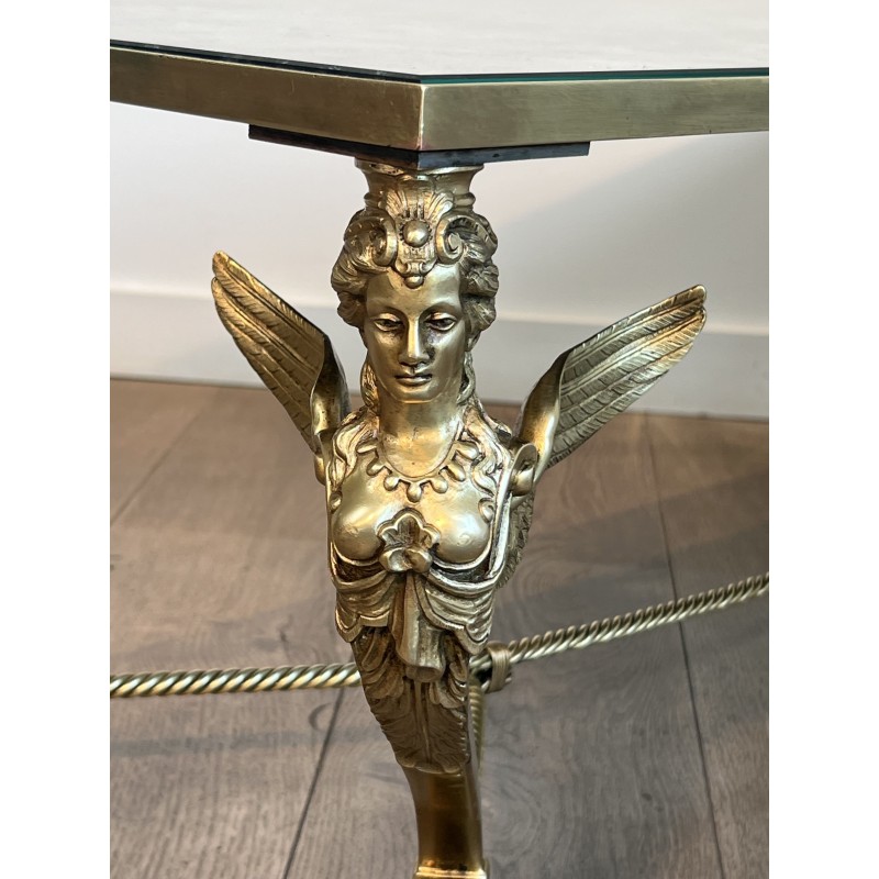 Table Basse Sphynges Bronze Miroir Venere 1970 - Maison Barrois