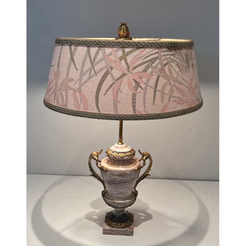 Grande Lampe Marbre et Bronze Style Louis XV, Travail Français, XIXe Siècle