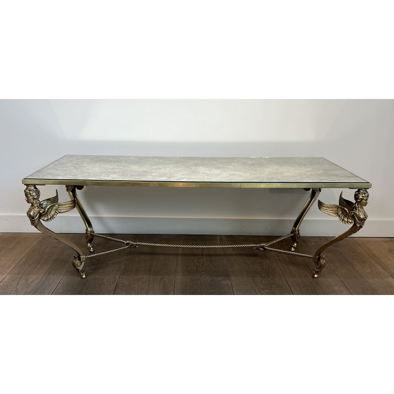 Sphinxes Coffee Table Bronze Venere Mirror 1970 - Maison Barrois