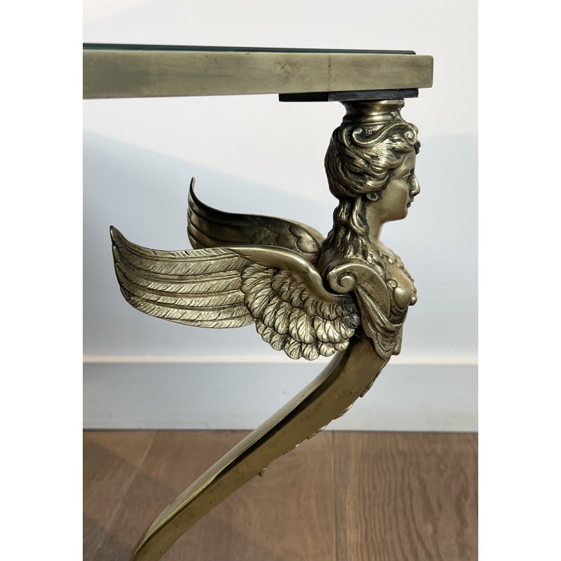 Table Basse Sphynges Bronze Miroir Venere 1970 - Maison Barrois