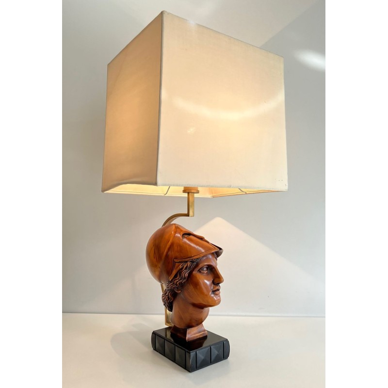 Paire de Lampes en Noyer, Visages de Soldats Casqués, Travail Italien, vers 1970
