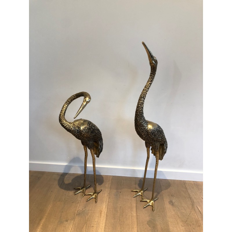 Pendant of Tall Birds in Chiseled Bronze. French work. Circa 1920