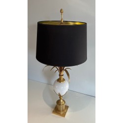 White Opaline Ostrich Egg Table Lamp, Gilt Nickel, Style of Maison Charles, circa 1970
