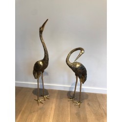Pendant de Grands Oiseaux en Bronze Ciselé. Travail Français. Vers 1920