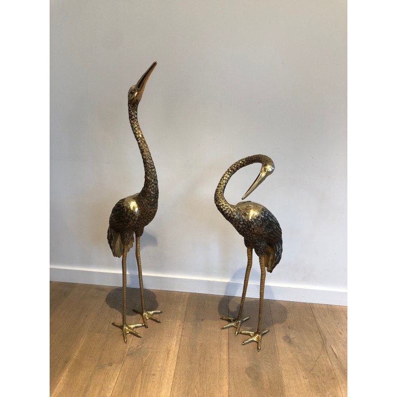 Pendant of Tall Birds in Chiseled Bronze. French work. Circa 1920