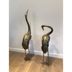 Pendant de Grands Oiseaux en Bronze Ciselé. Travail Français. Vers 1920