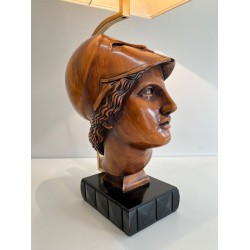Paire de Lampes en Noyer, Visages de Soldats Casqués, Travail Italien, vers 1970