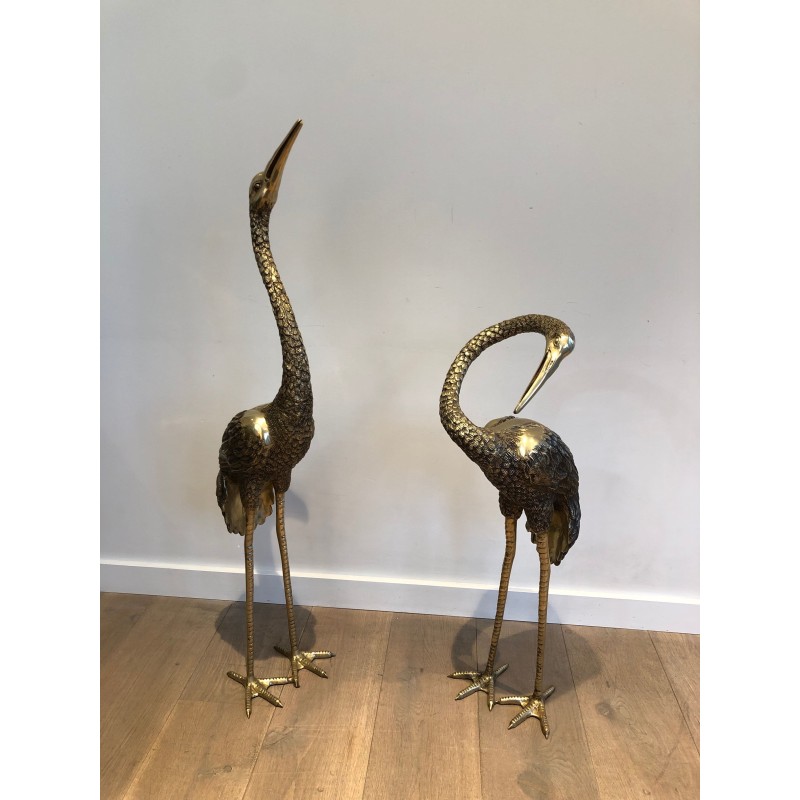 Pendant de Grands Oiseaux en Bronze Ciselé. Travail Français. Vers 1920