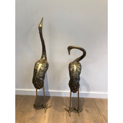 Pendant de Grands Oiseaux en Bronze Ciselé. Travail Français. Vers 1920