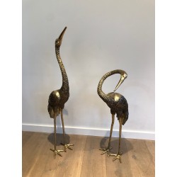 Pendant de Grands Oiseaux en Bronze Ciselé. Travail Français. Vers 1920
