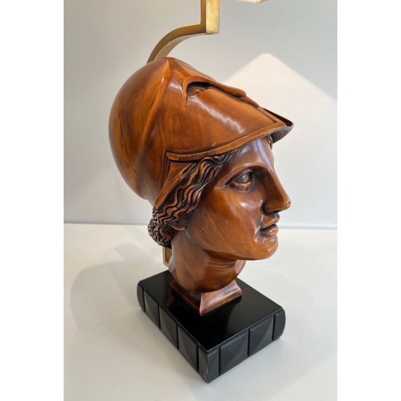 Paire de Lampes en Noyer, Visages de Soldats Casqués, Travail Italien, vers 1970