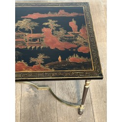 Lacquered Chinese Decor Coffee Table Brass Base 1970 - Maison Barrois