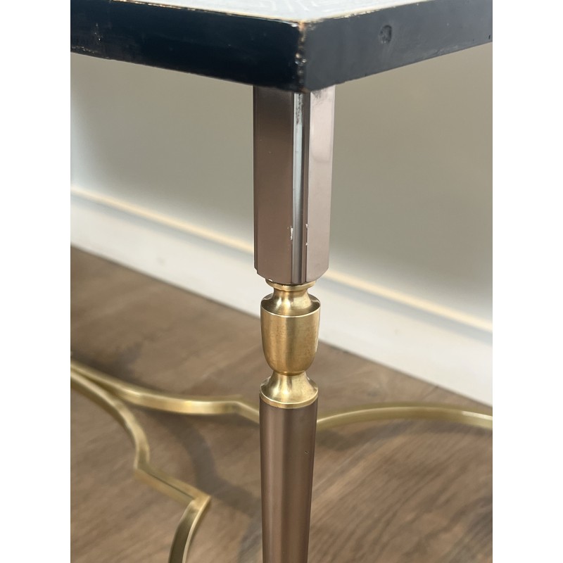 Lacquered Chinese Decor Coffee Table Brass Base 1970 - Maison Barrois