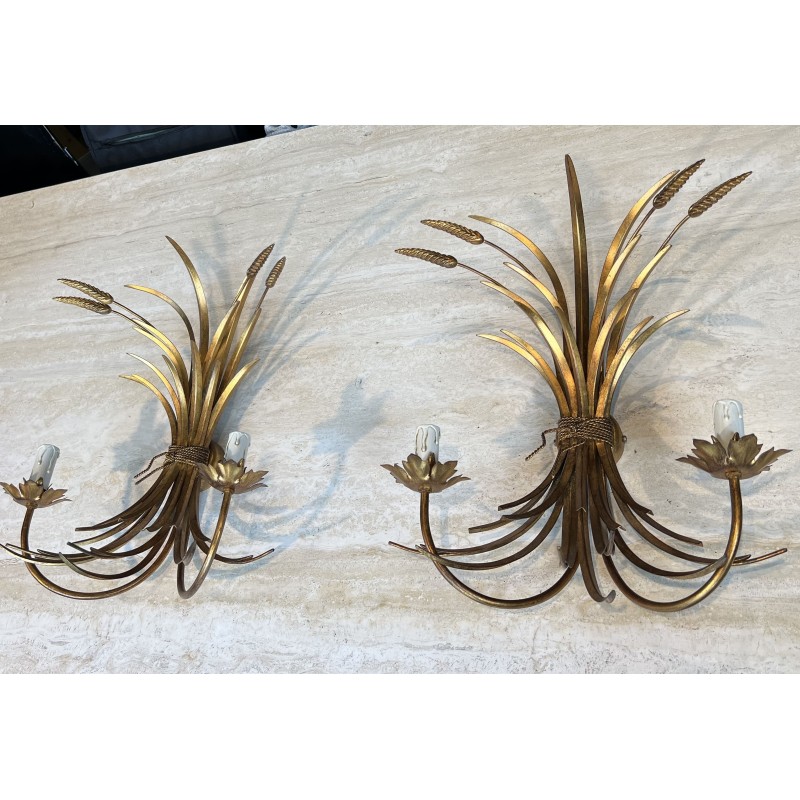 Paire Appliques Métal Doré Gerbes de Blé 1970 - Maison Barrois