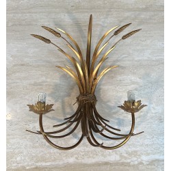 Paire Appliques Métal Doré Gerbes de Blé 1970 - Maison Barrois