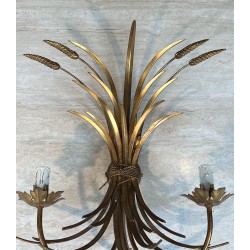 Paire Appliques Métal Doré Gerbes de Blé 1970 - Maison Barrois