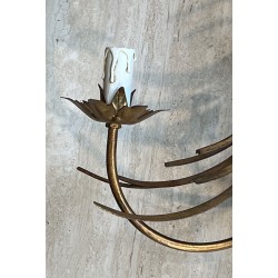 Pair Gilded Metal Wall Sconces Wheat Sheaves 1970 - Maison Barrois