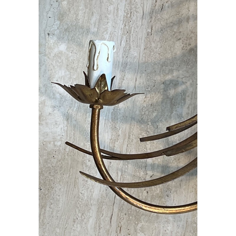 Paire Appliques Métal Doré Gerbes de Blé 1970 - Maison Barrois