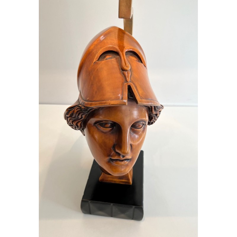 Paire de Lampes en Noyer, Visages de Soldats Casqués, Travail Italien, vers 1970