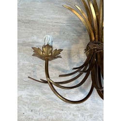 Pair Gilded Metal Wall Sconces Wheat Sheaves 1970 - Maison Barrois