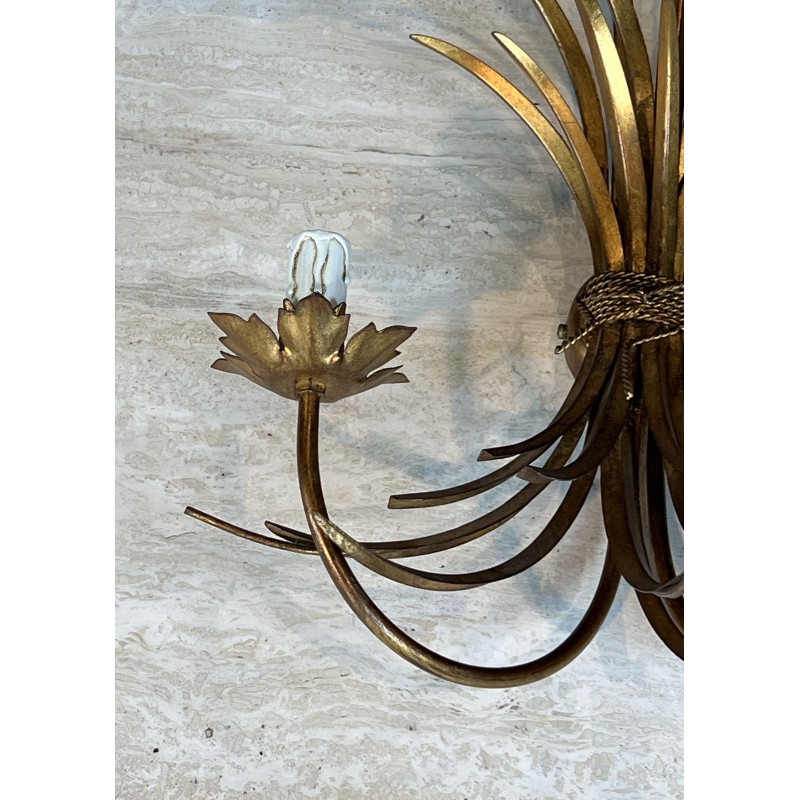 Pair Gilded Metal Wall Sconces Wheat Sheaves 1970 - Maison Barrois