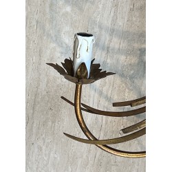 Pair Gilded Metal Wall Sconces Wheat Sheaves 1970 - Maison Barrois