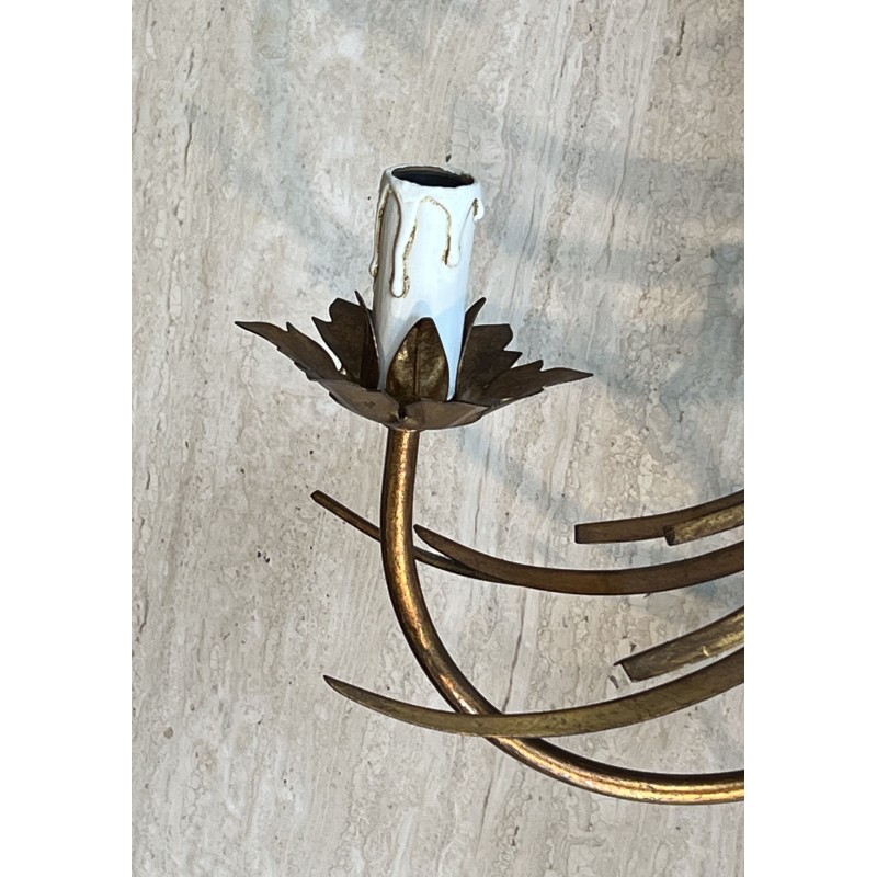 Pair Gilded Metal Wall Sconces Wheat Sheaves 1970 - Maison Barrois