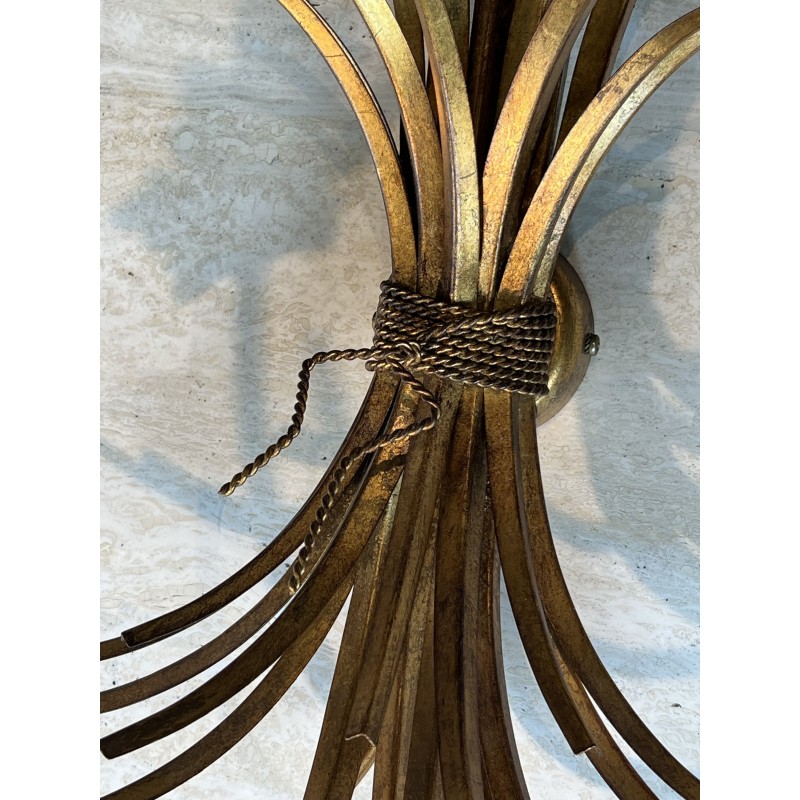 Pair Gilded Metal Wall Sconces Wheat Sheaves 1970 - Maison Barrois