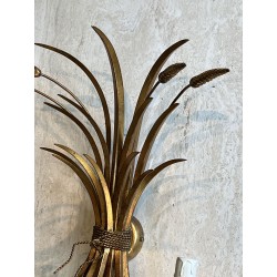 Pair Gilded Metal Wall Sconces Wheat Sheaves 1970 - Maison Barrois