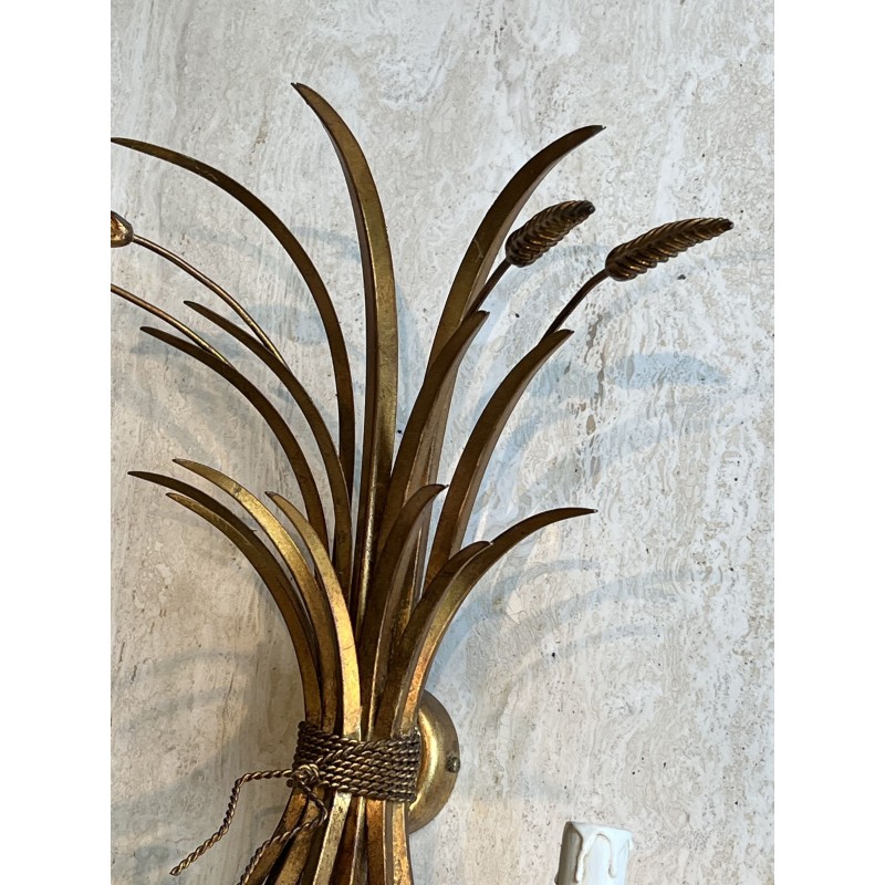 Paire Appliques Métal Doré Gerbes de Blé 1970 - Maison Barrois