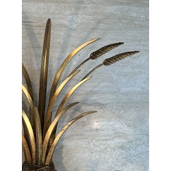 Pair Gilded Metal Wall Sconces Wheat Sheaves 1970 - Maison Barrois