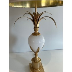 White Opaline Ostrich Egg Table Lamp, Gilt Nickel, Style of Maison Charles, circa 1970
