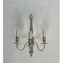 Pair of Neoclassical Style Silvered Wall Sconces with Three Lights in the Style of Maison Jansen. Circa 1940
