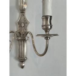 Pair of Neoclassical Style Silvered Wall Sconces with Three Lights in the Style of Maison Jansen. Circa 1940