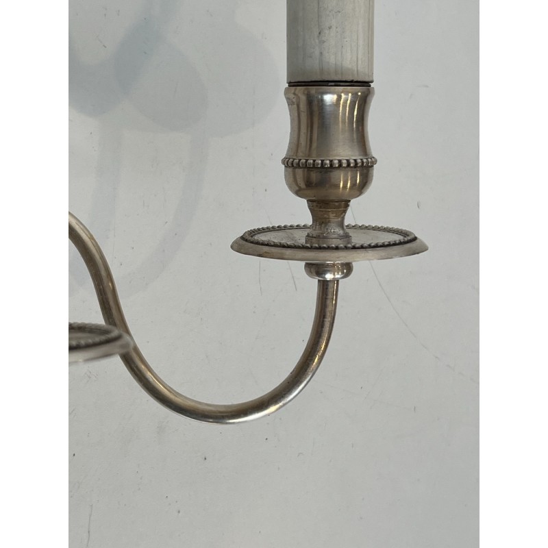 Pair of Neoclassical Style Silvered Wall Sconces with Three Lights in the Style of Maison Jansen. Circa 1940