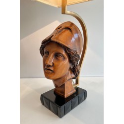 Paire de Lampes en Noyer, Visages de Soldats Casqués, Travail Italien, vers 1970