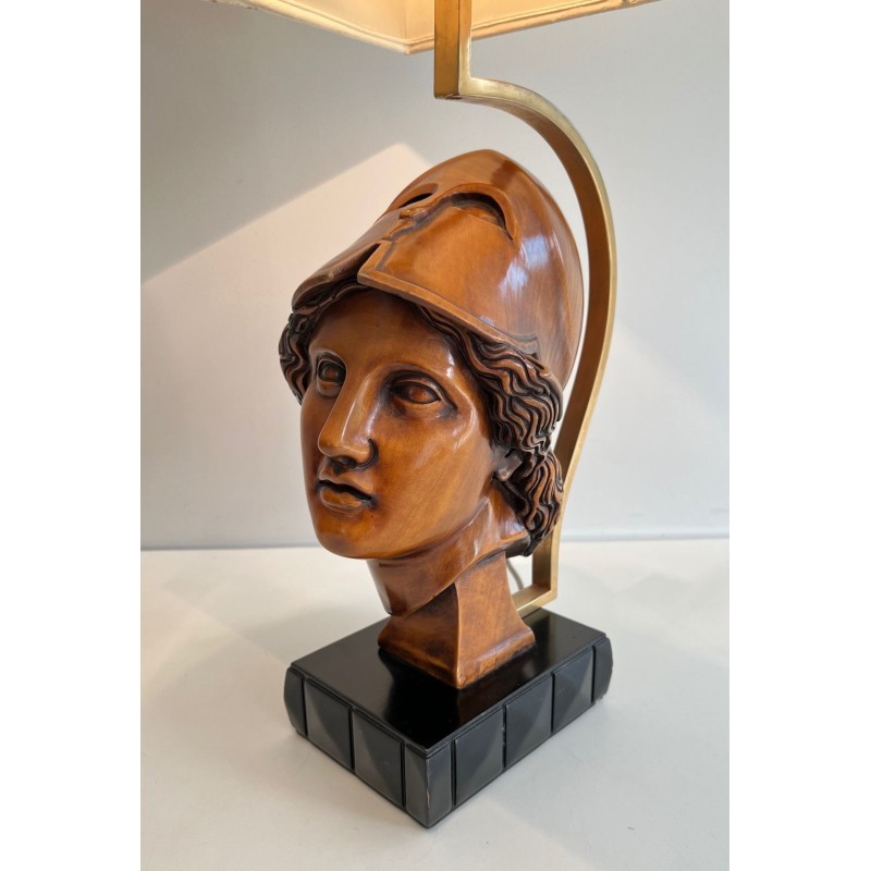 Paire de Lampes en Noyer, Visages de Soldats Casqués, Travail Italien, vers 1970