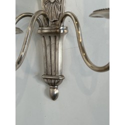 Pair of Neoclassical Style Silvered Wall Sconces with Three Lights in the Style of Maison Jansen. Circa 1940