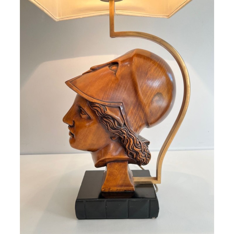 Paire de Lampes en Noyer, Visages de Soldats Casqués, Travail Italien, vers 1970