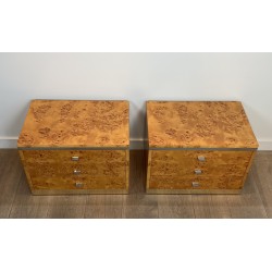 Willy Rizzo Burl Walnut Nightstands | Italian Design 1970s