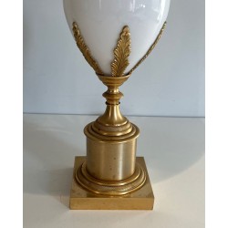 White Opaline Ostrich Egg Table Lamp, Gilt Nickel, Style of Maison Charles, circa 1970