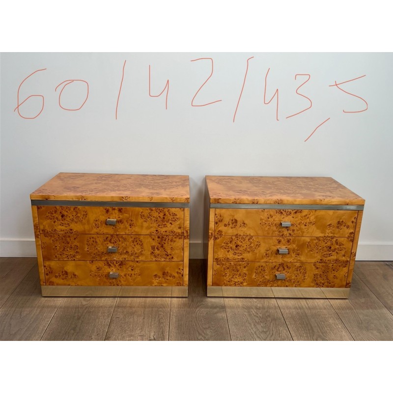 Willy Rizzo Burl Walnut Nightstands | Italian Design 1970s