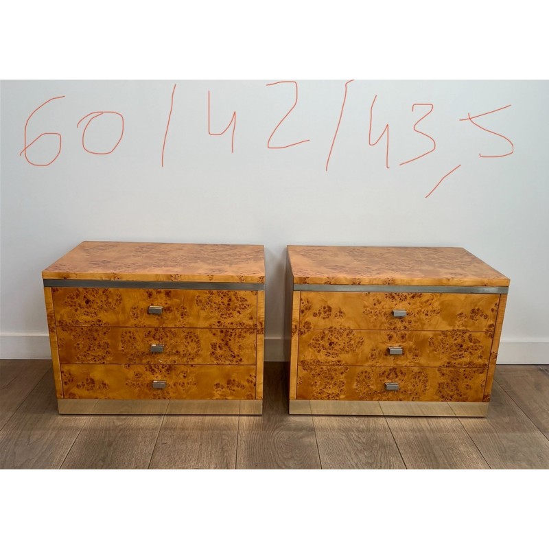 Willy Rizzo Burl Walnut Nightstands | Italian Design 1970s