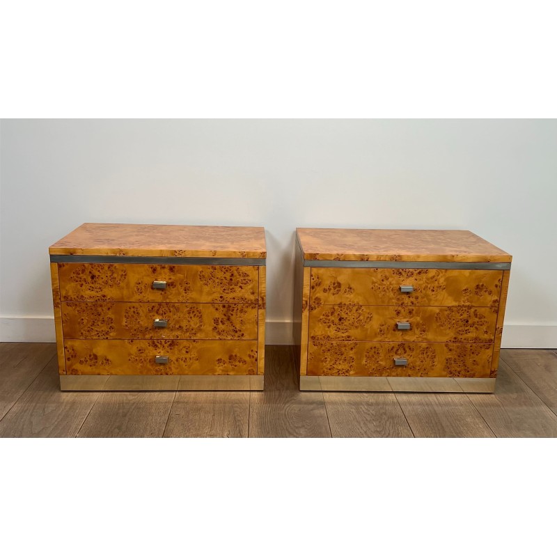 Willy Rizzo Burl Walnut Nightstands | Italian Design 1970s