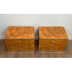 Paire Chevets Loupe de Noyer Willy Rizzo | Design Italien 1970