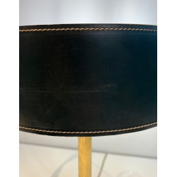 Dark Green Stitched Leather & Brass Desk Lamp, Style of Jacques Adnet, circa 1970