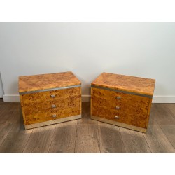 Willy Rizzo Burl Walnut Nightstands | Italian Design 1970s