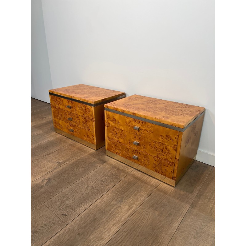 Willy Rizzo Burl Walnut Nightstands | Italian Design 1970s