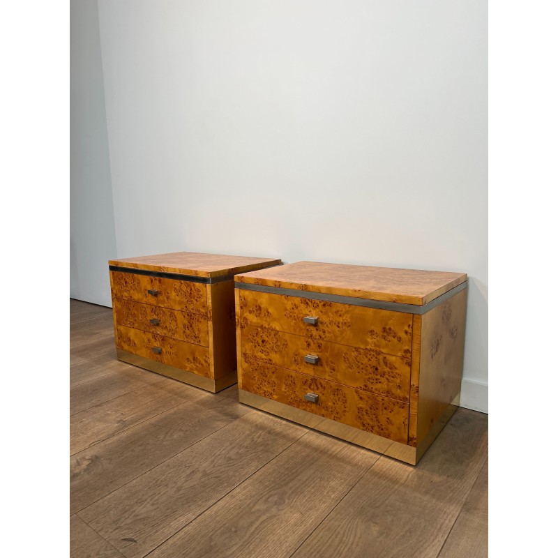 Paire Chevets Loupe de Noyer Willy Rizzo | Design Italien 1970